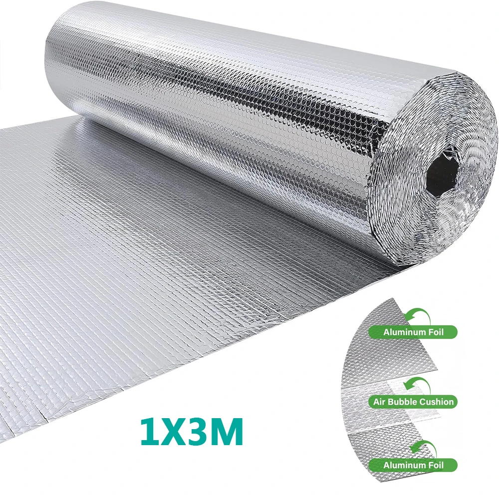 Double-sided aluminum film Reflective Insulation Foam Sheet Foil Bubble Roll for Keep Heat Thermal Shield Radiant Barrier 1MX3M