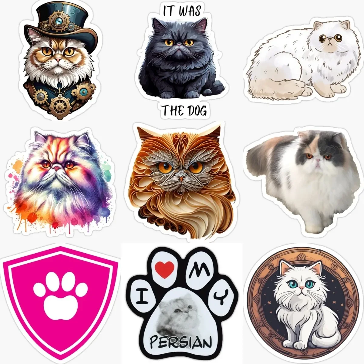 

Creative Persian Cat Pets Cute Personalized PVC Material Sticker for Decorate Fridge Wall Window Car Helmet Decal Accessories