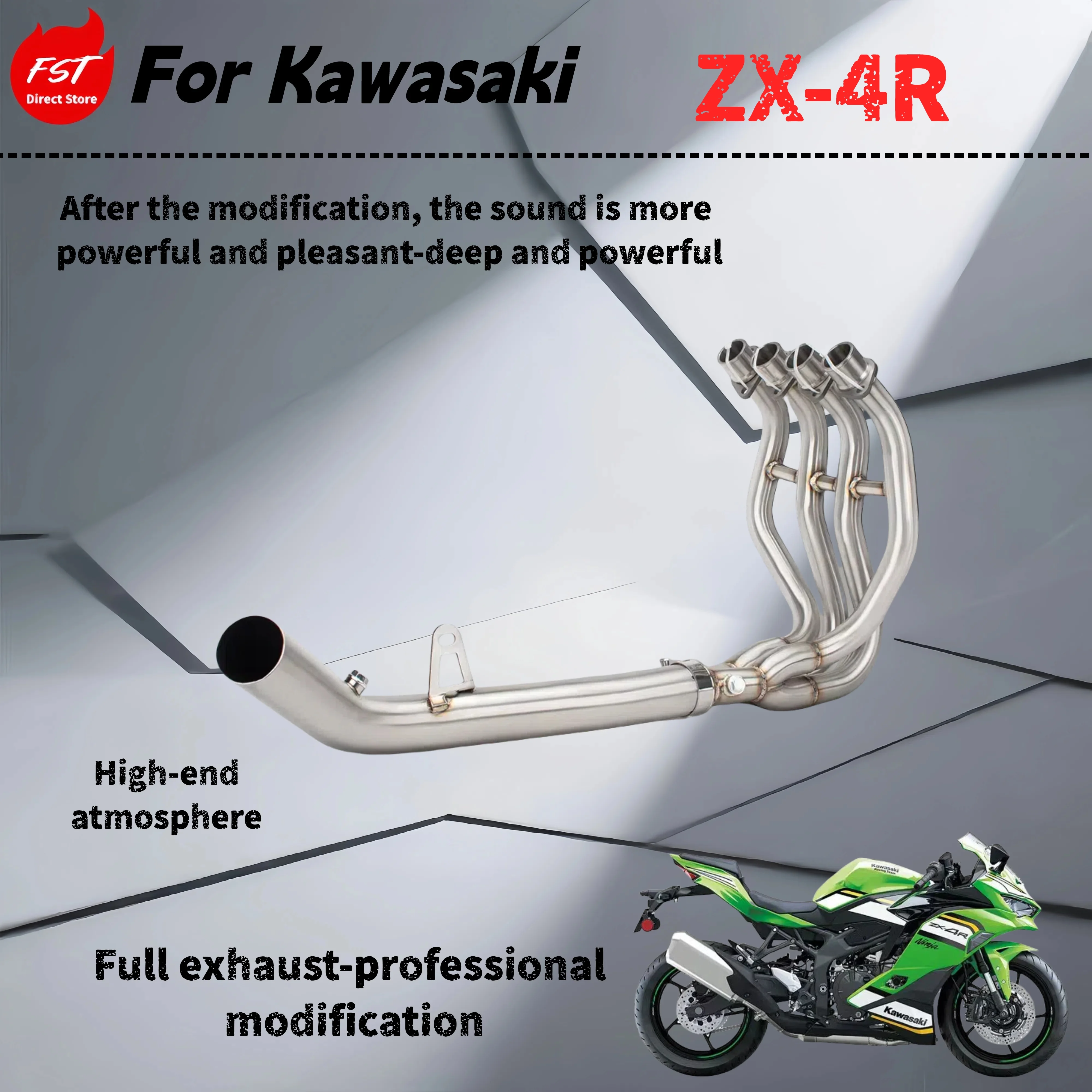 

Для Kawasaki ZX4R-Модифицированная передняя выхлопная труба-звук глубокого, богатого и мощного.