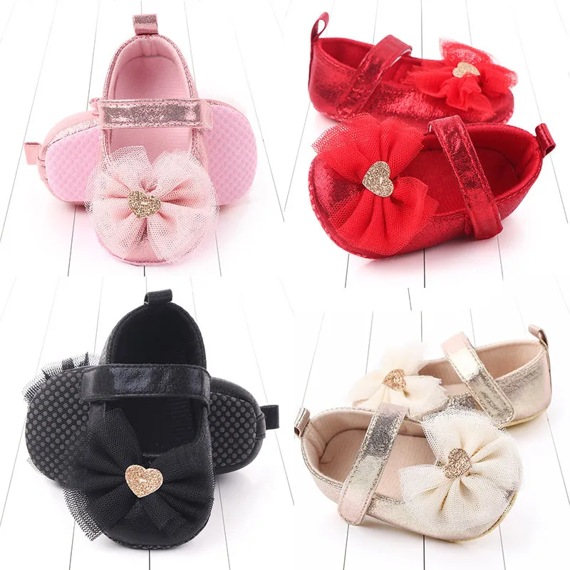 

Baby Toddler Girl Shoes Solid Color Lace Bow Girl Princess Shoes Sequins Love Indoor Soft Sole Anti Slip Baby Shoe Newborn Items