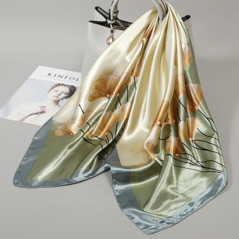 

Большой квадратный шелковый платок 90х90 см для женщин, новинка 2025 года, весенне-летний, элитный, в корейском стиле, универсальный тонкий шарф-шаль