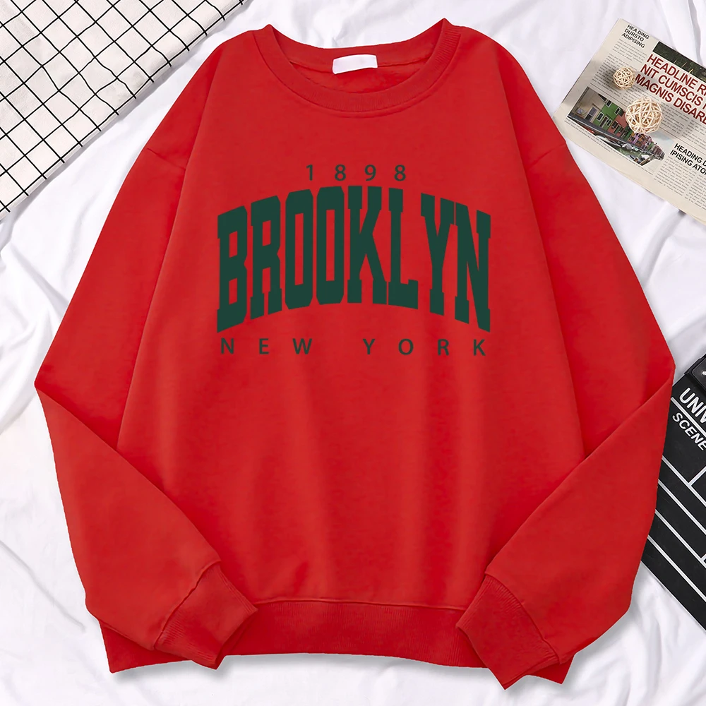 Fashion Simple Pullovers For Women 1898 Brooklyn New York Print Hooded Fleece Soft Sweatshirts Loose Warm Female Sportswears