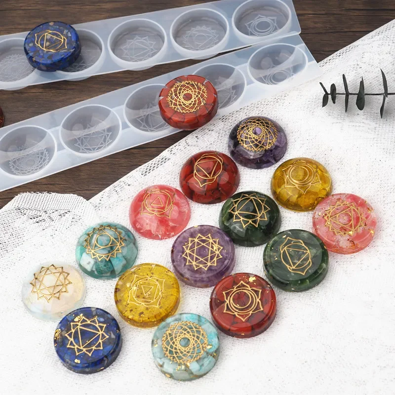 DIY อีพ็อกซี่เรซินแม่พิมพ์ Seven Chakras ครึ่งวงกลม Hemisphere รอบกระจกซิลิโคนแม่พิมพ์สําหรับเรซิน