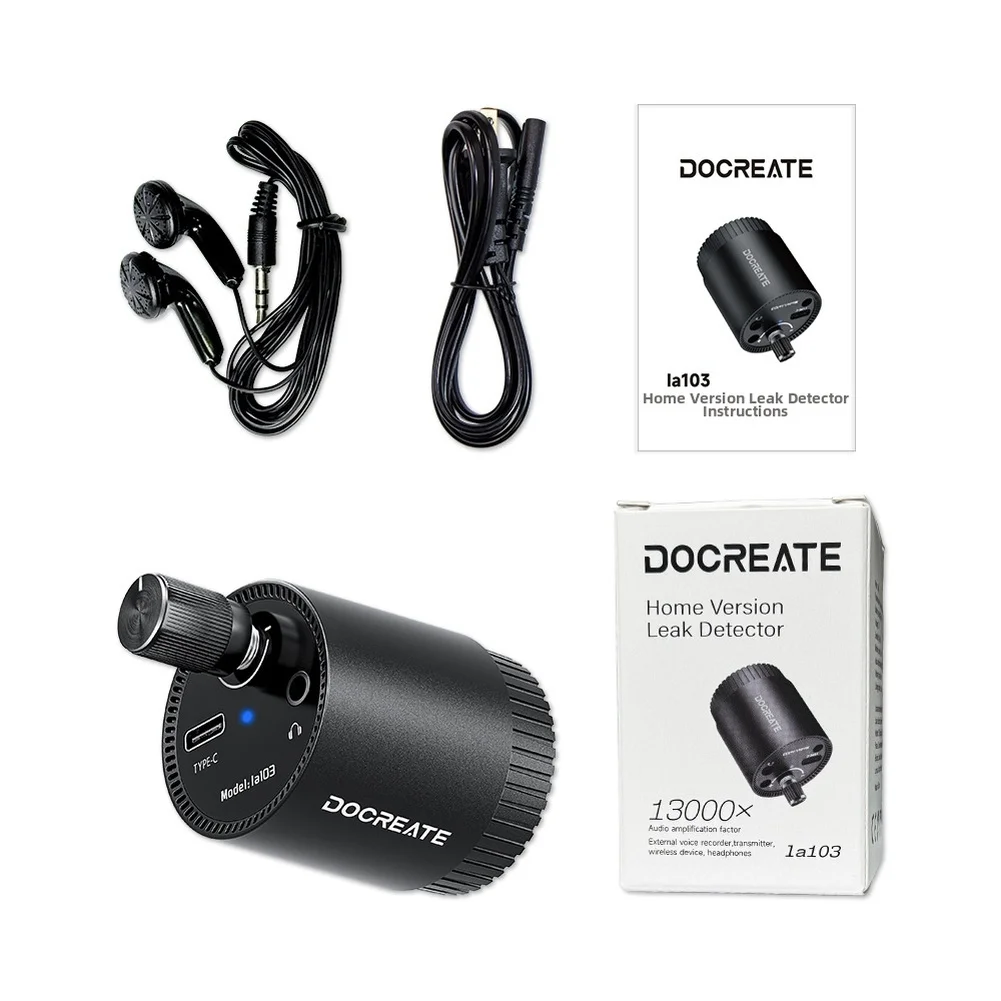 Compact Leak Detection Tool with 13000X Audio Amplification and 60dB Sensitivity for Indoor Water Leak Identification