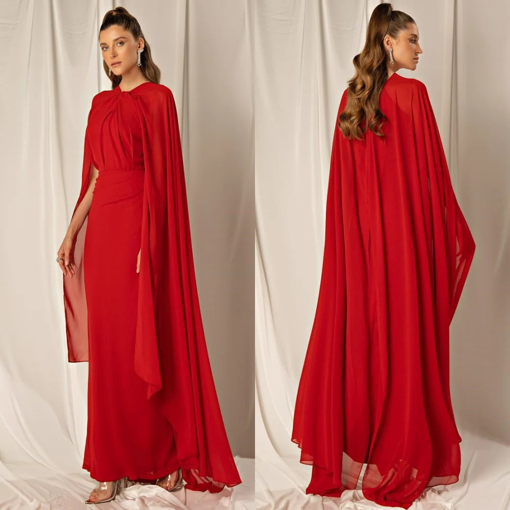

Customized Exquisite Red Chiffon Evening Dress Luxury O-Neck Homecoming Dresses Elegant Sweep Train Special Occasion Gowns