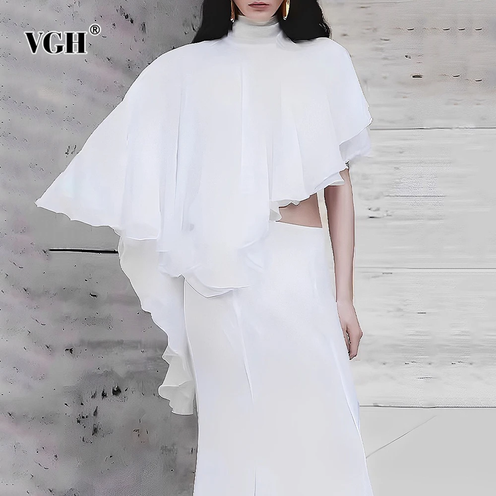 

VGH однотонные утягивающие темпераментные блузки нестандартной формы для женщин, водолазка с коротким рукавом, весенние повседневные рубашки, женский модный стиль, новинка