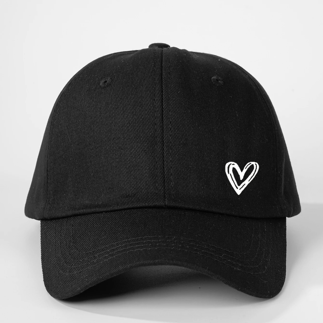 Couple Love Heart Print Baseball Cap Solid Color Cotton Peaked Hat Korean Women Men Adjustable Sun Visors