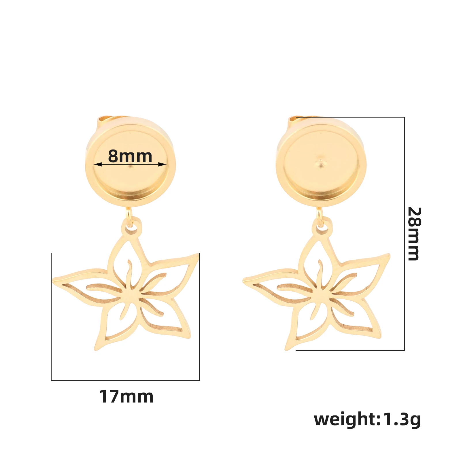6pcs Stainless Steel Gold Plated Stud Earring Findings With 8mm Round Cabochon Bezel Settings Diy Jewelry Making Accessories