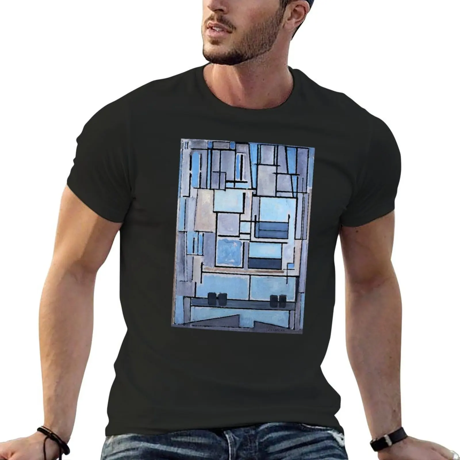 Piet Mondrian - Composition No 9 Blue Facade T-Shirt tees funnys plus size clothes korean fashion shirts for men graphic tees