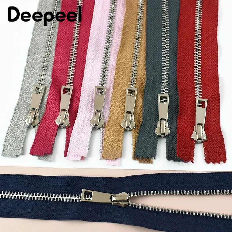 5Pc 15-80cm 5# Metal Zippers Silver Teeth Close/Open-End Zips Clothes Closure Zipper Repair Kit Jeans Zip DIY Sewing Accessories