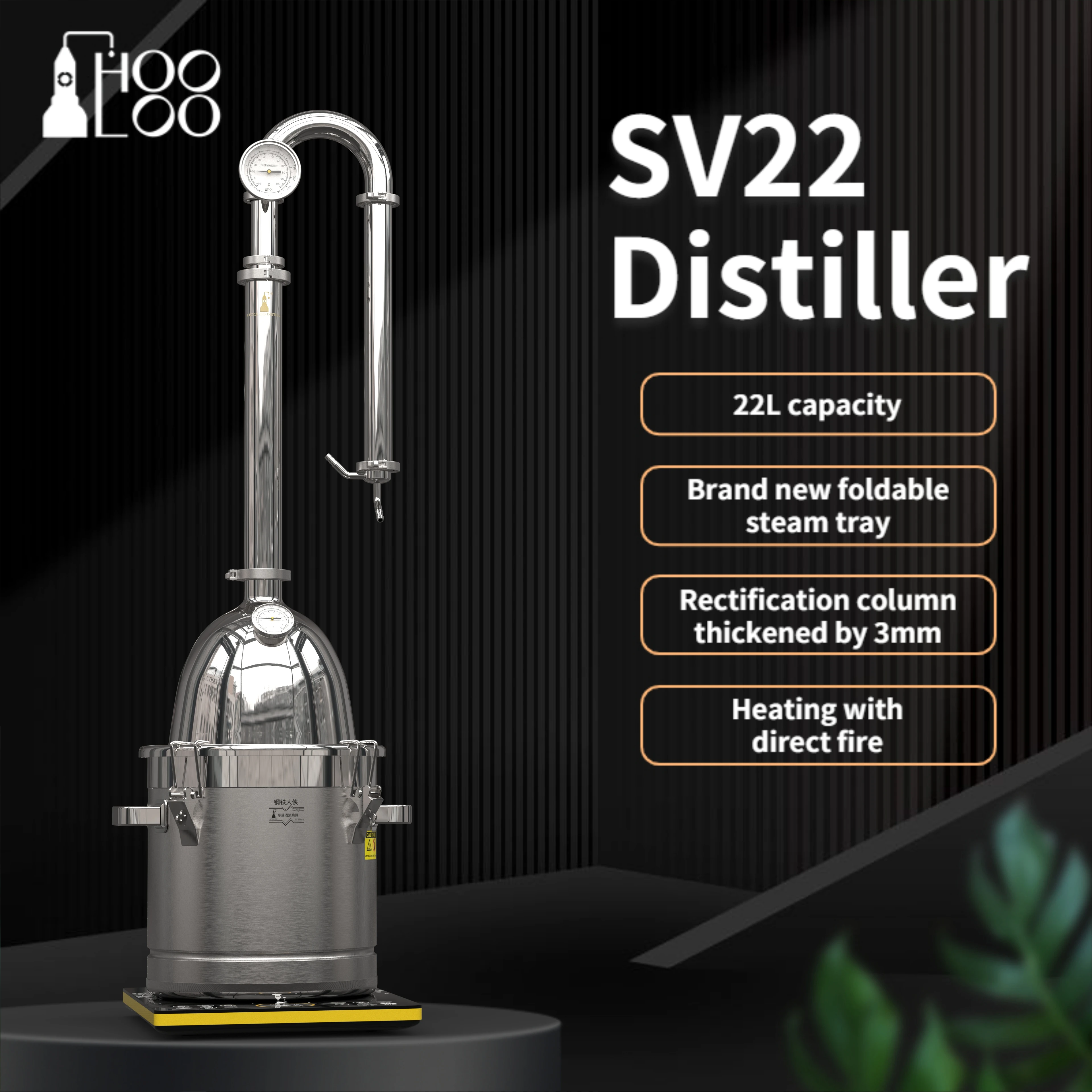 HOOLOO SV22 Distiller Vevor Moonshine Apparatus Whiskey Brandy Rum Gin Vodka Household Still Copper Mesh Stainless Steel Column