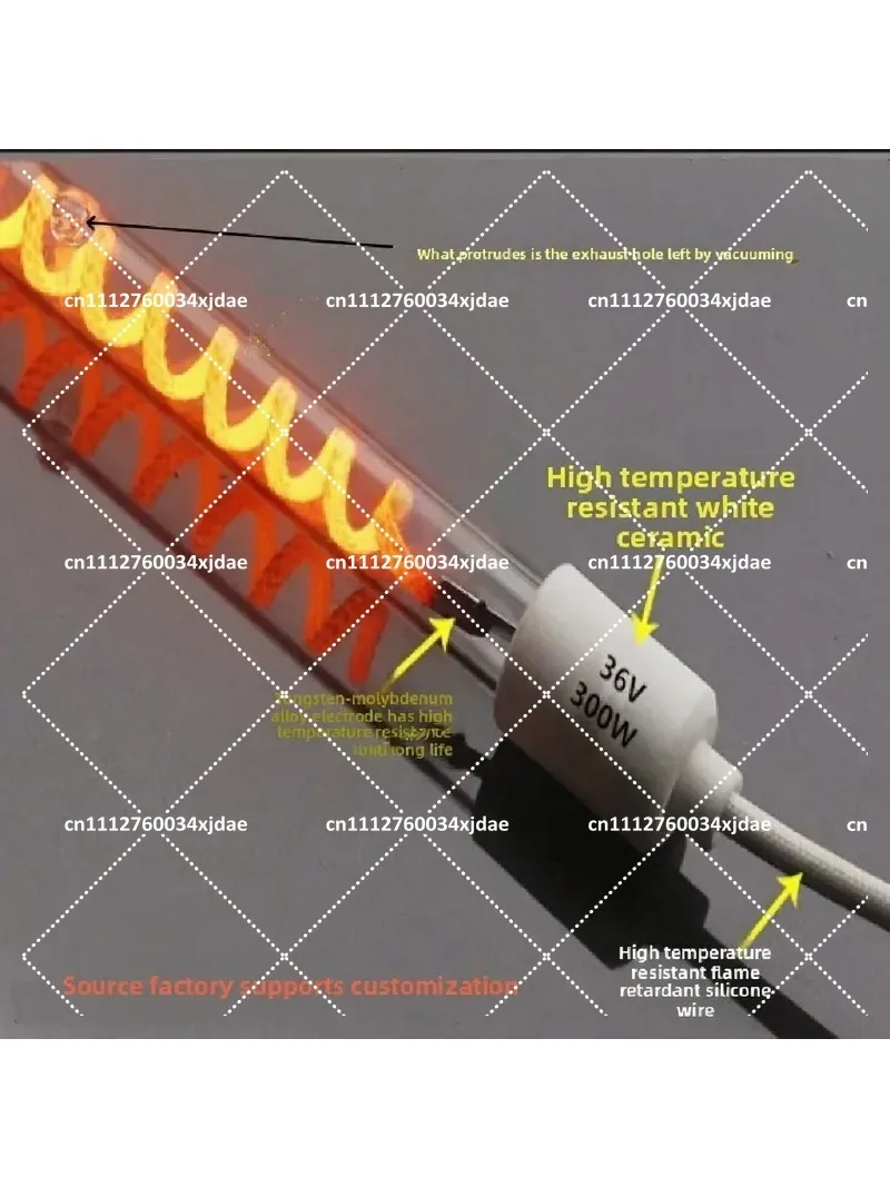 Carbon Fiber Low Voltage DC Heating Tube Infrared Quartz Vacuum Heater 12V 24V 36V 48V