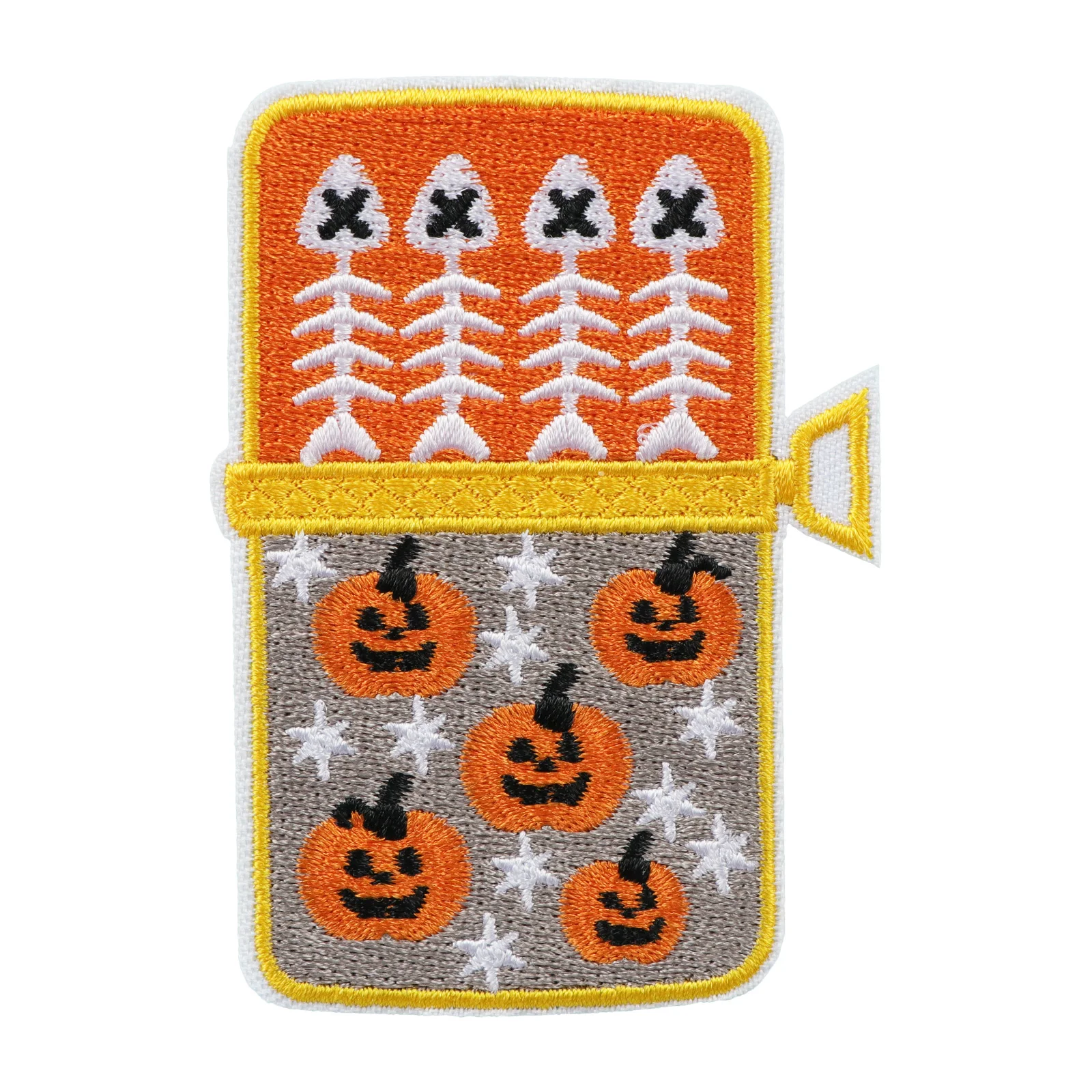 1 piece Halloween pumpkin sardine embroidered fabric patch. Fish skeleton pattern, can be ironed or sewn on.
