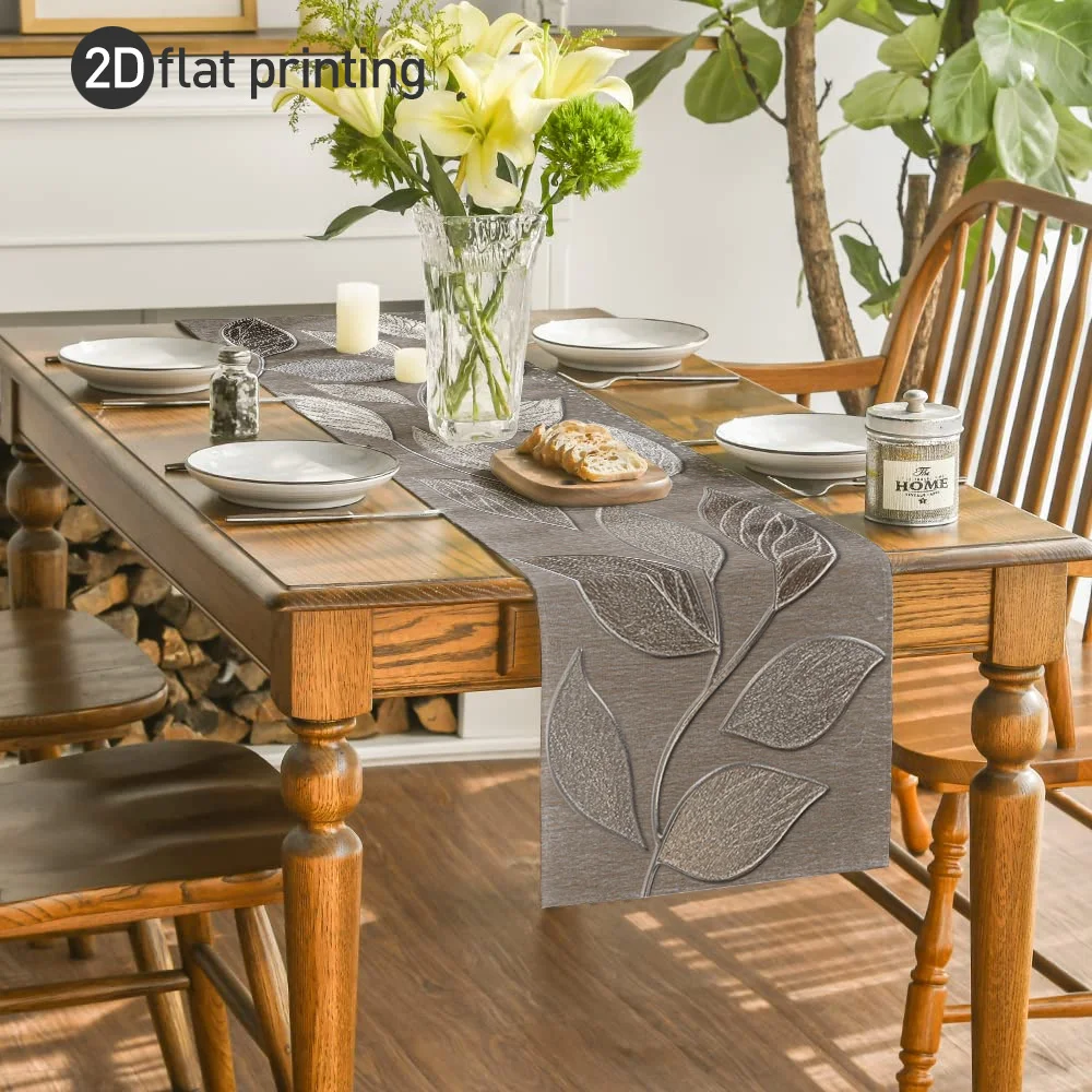 Silver Grey Leaves Decorative Wall Sticker - Modern Luxury Plant Texture Decal for Living Room Home Furniture Wall Decor