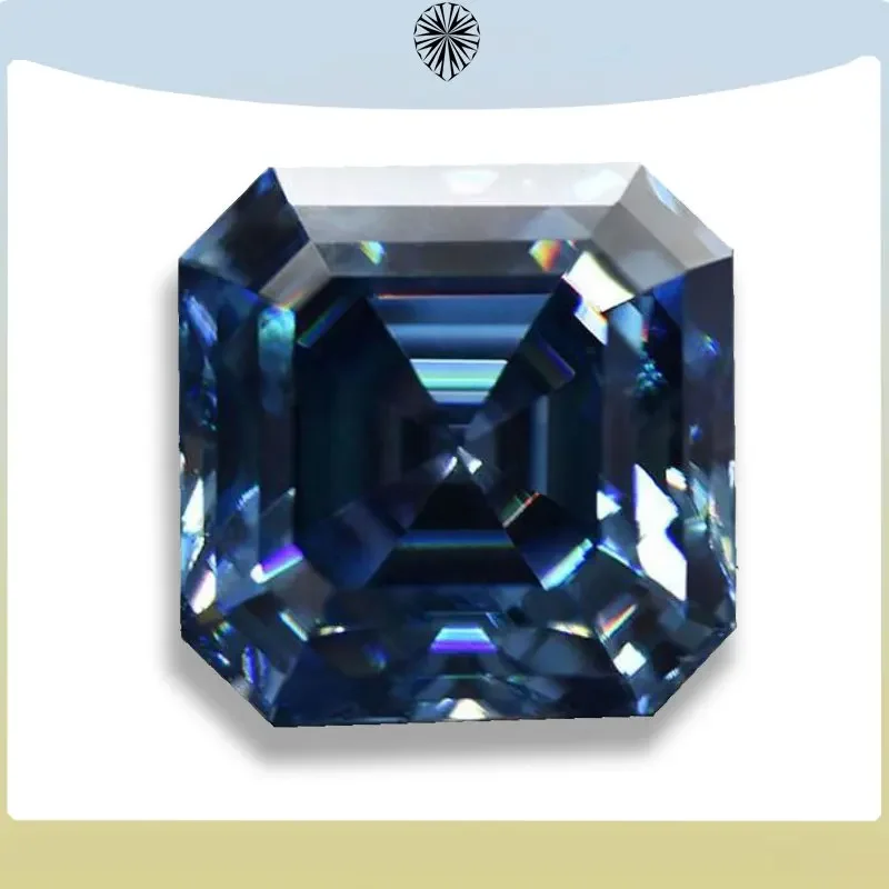 Moissanite Stone Sapphire Blue Color Asscher Cut Lab Grown Moissanite Jewelry Pass Diamond Tester with GRA Certificate