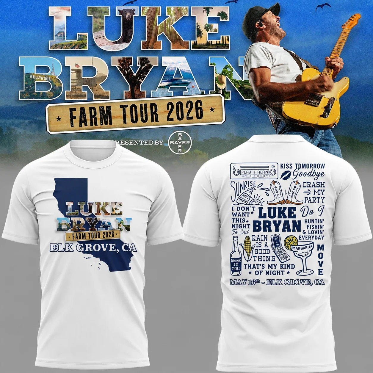 Luke Bryan 2026 Country Music Tour Graphic T‑Shirt Double‑Sided Print Retro Western Concert Tee Casual Daily Short Sleeve Tops