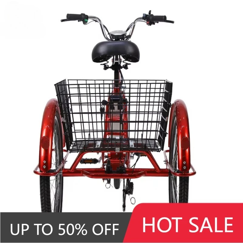 WWQ The latest popular 24-inch 3-wheel adult electric tricycle with rear basket, lithium battery, steel frame and disc brakes