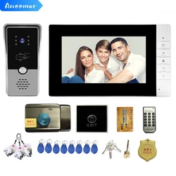 7 Inch Wired Intercom with Electric Lock RFID Remote Access Control System Video Door Phone for Home Security Protection