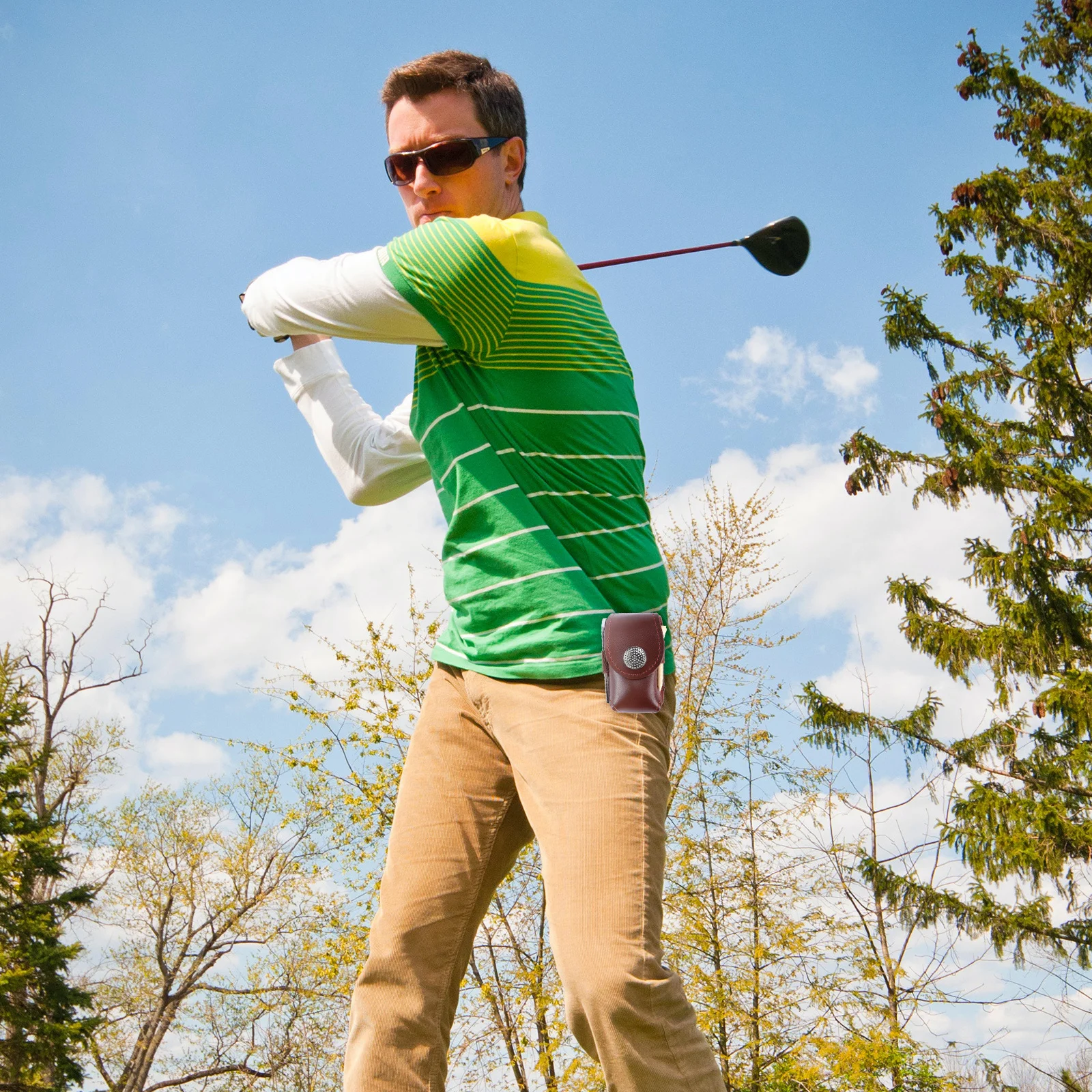 حامل كرة الجولف البني، مشابك حقيبة للحزام، إغلاق آمن، يحمل كرتين، أداة مثالية للهدايا #5