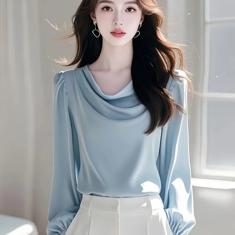 

Satin Vintage Women's Blouses Korean Shirts FASHION Loose Spring/Summer Solid Vintage Clothing Long Sleeve Women Tops