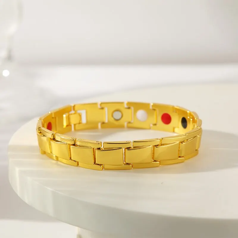 1pcs Gold-color Bracelet Men And Women Universal Style Luxury Style Oil Dripping With Soldered Magnets Detachable Jewelry