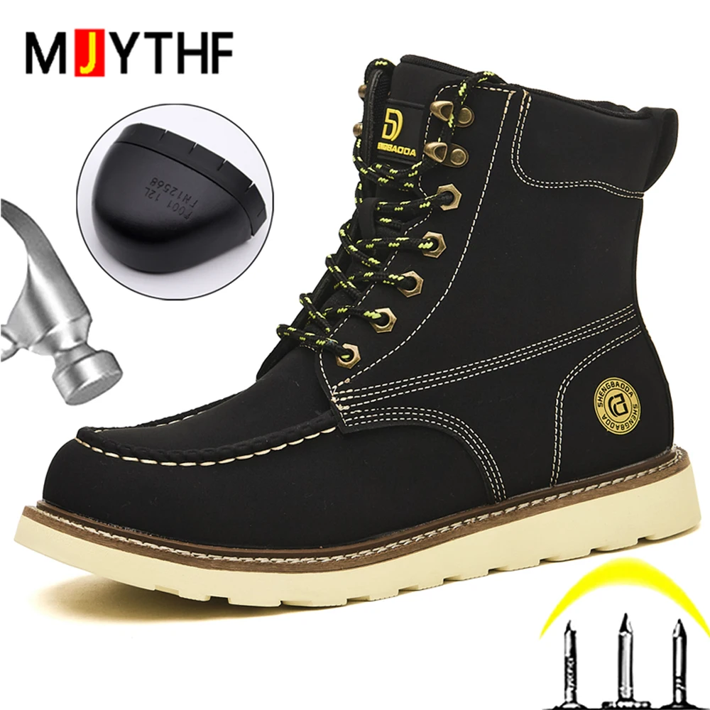 Waterproof Work Safety Boots Steel Toe Shoes Men Boots High-Top Work Boots Puncture-Proof Protection Shoes Leather Boot Security