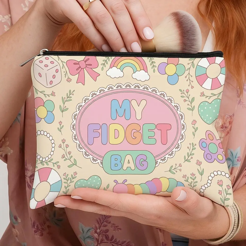 New in Macaron Color Stress Relief Toy Print Cosmetic Bag Storage Toiletry Bag Suitable for Student Storage Travel Business Trip