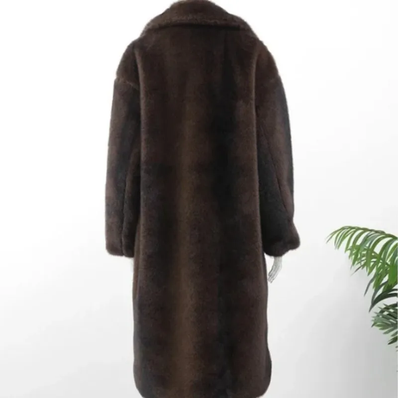 Abrigo de piel sintética de visón largo para mujer, abrigo cálido de invierno de piel sintética de felpa gruesa, chaqueta resistente al viento y al frío estilo callejero