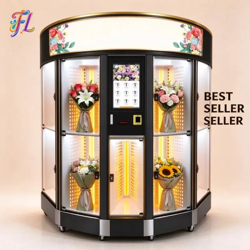 Flower Vending Machine Commercial Fresh Bouquet Vending Kiosk Built In LED Light Showcase Cut Flower Products