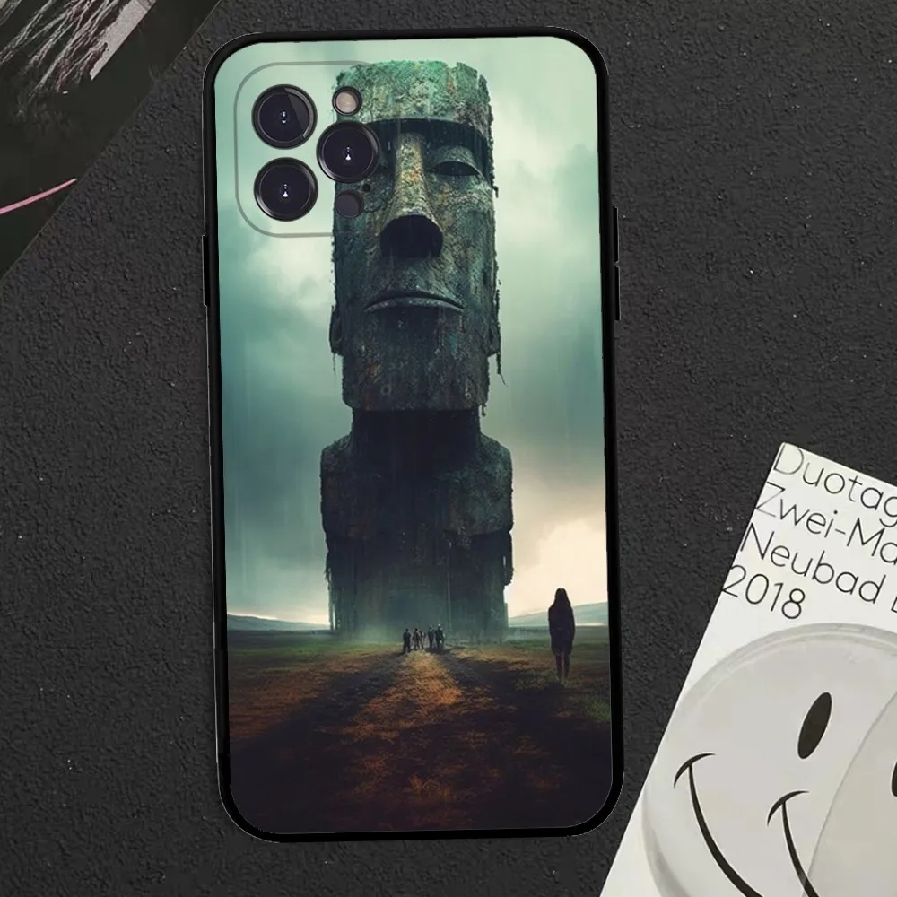 Creative Easter Island Stone Moai Phone Case For iPhone 15 14 13 12 Mini 11 Pro XS Max X XR SE 6 7 8 Plus Soft Silicone Cover