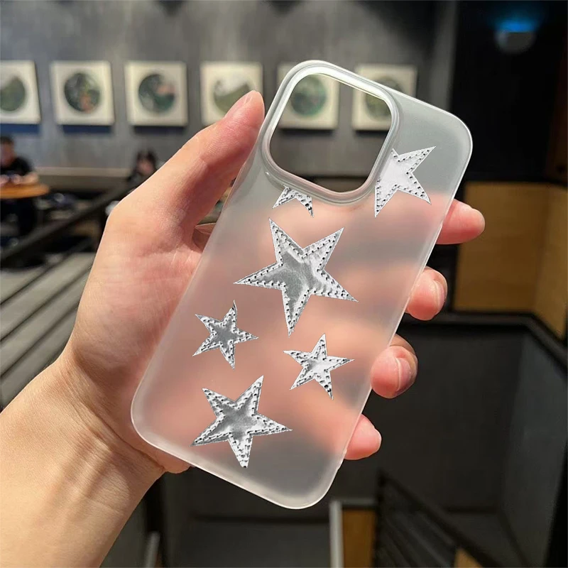 Ins Korean Silvery Pentagram Phone Case For iPhone 16 Pro Max 15 14 13 12 11 Pro Mini 7 8 Plus Creative Niche Y2K Phone Cases