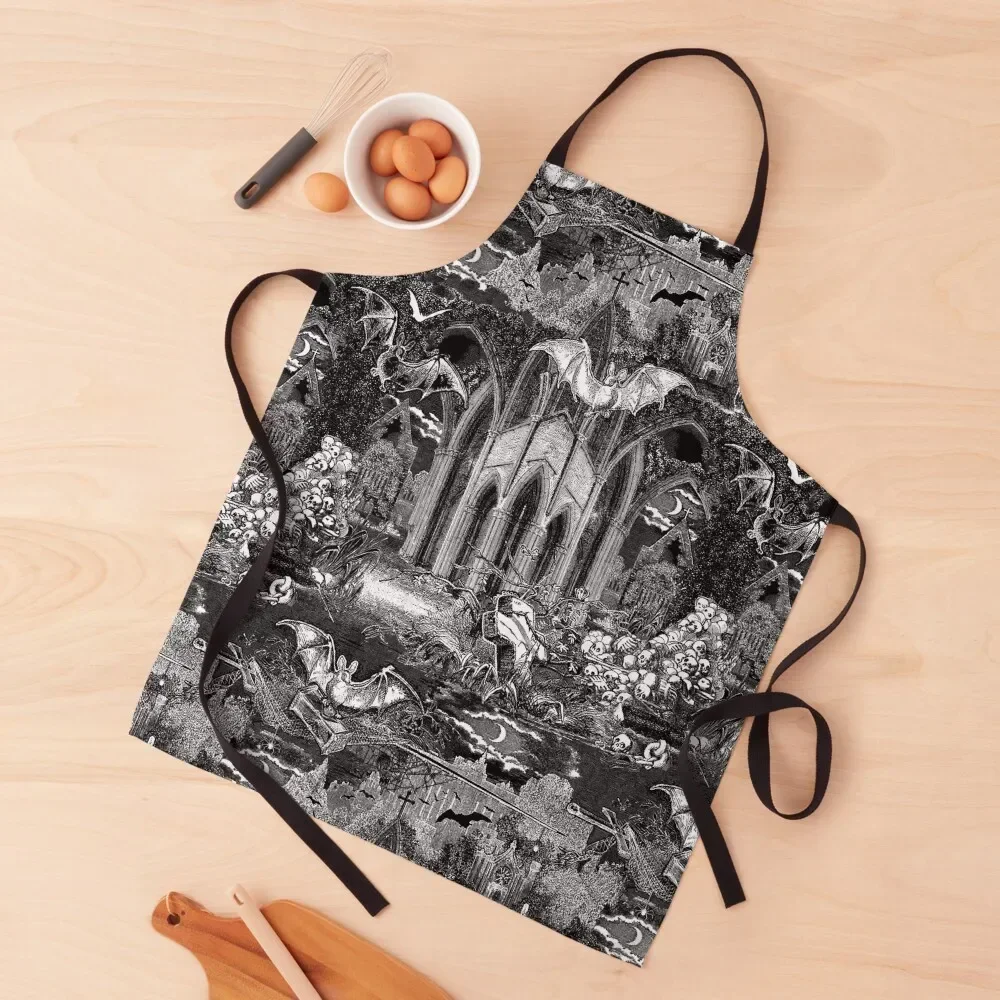 Dark Gothic Vampires Crypt Graves Bats Skulls Pattern by Moose Disco Apron Beauty Kitchen on the wall Apron