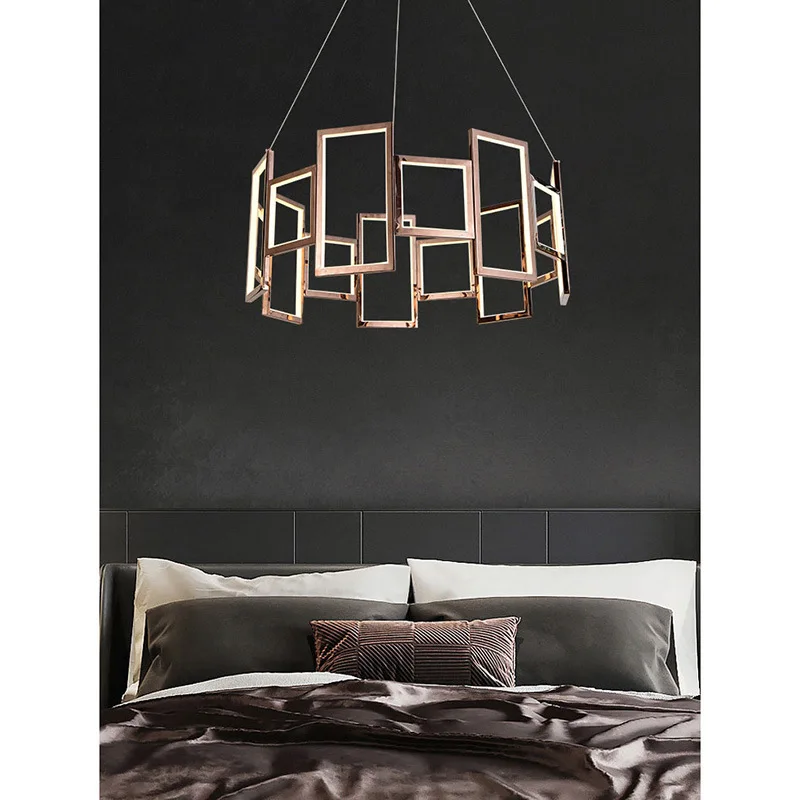 Stainless steel geometric frame creative room chandelier dining room light bedroom tea room modern minimalist designer front des