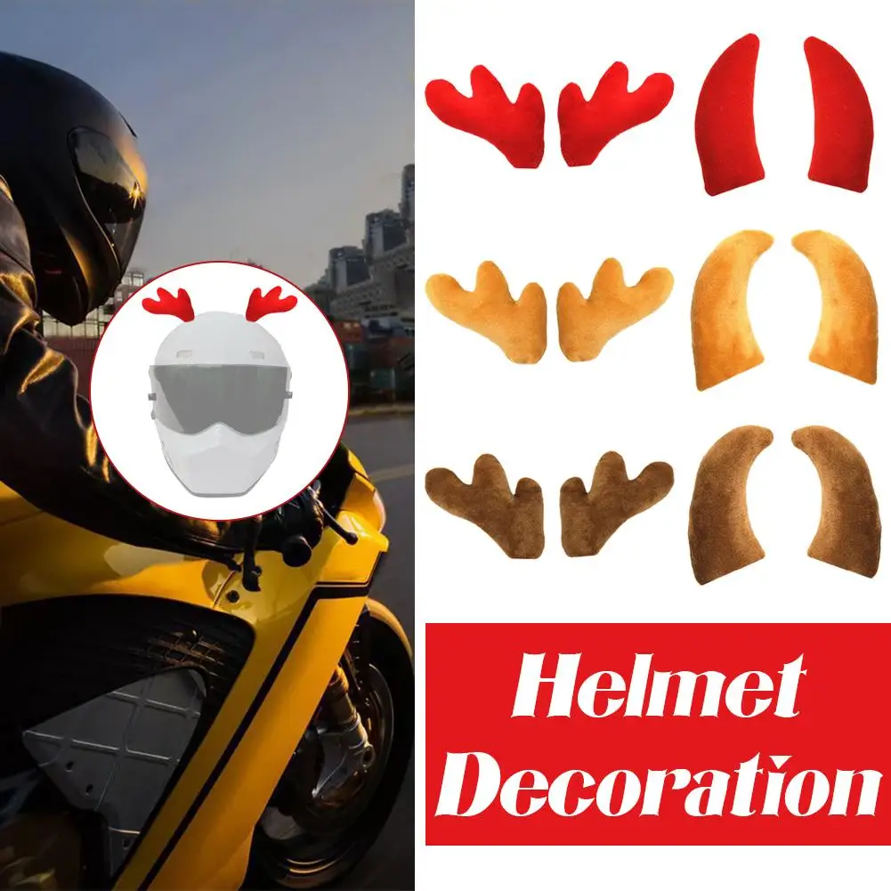 New 2Pcs Motorcycle Plush Motocross Helmet Christmas Road Full Off Helmet Ornaments Horns Decor ﻿ Face Deer Horns R1H1