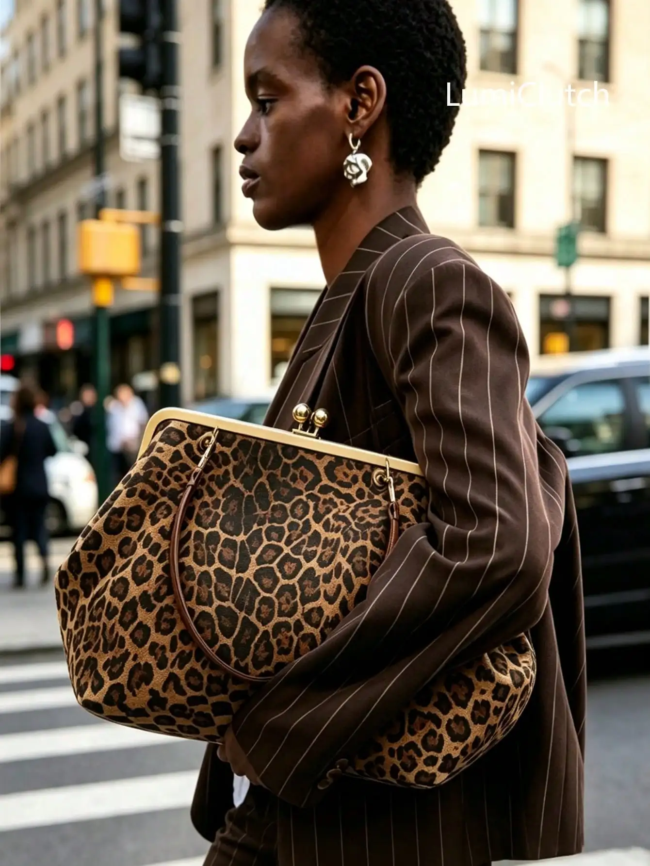 Leopard Print Kiss Lock Frame Big Purse, Convertible Top Handle Crossbody Shoulder Bag, Large Capacity Tote Bags For Women Party Daily Use
