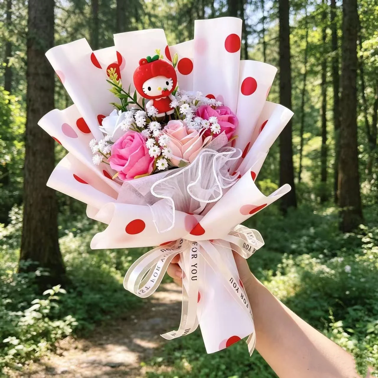 Muñeco de peluche de Hello kitty de dibujos animados, juguete de animales de peluche, ramo creativo, Día de San Valentín, Navidad, graduación,