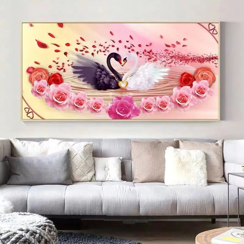 3D version of handmade cross stitch finished product with heart to heart printing, swan wedding, small new modern and minimalist