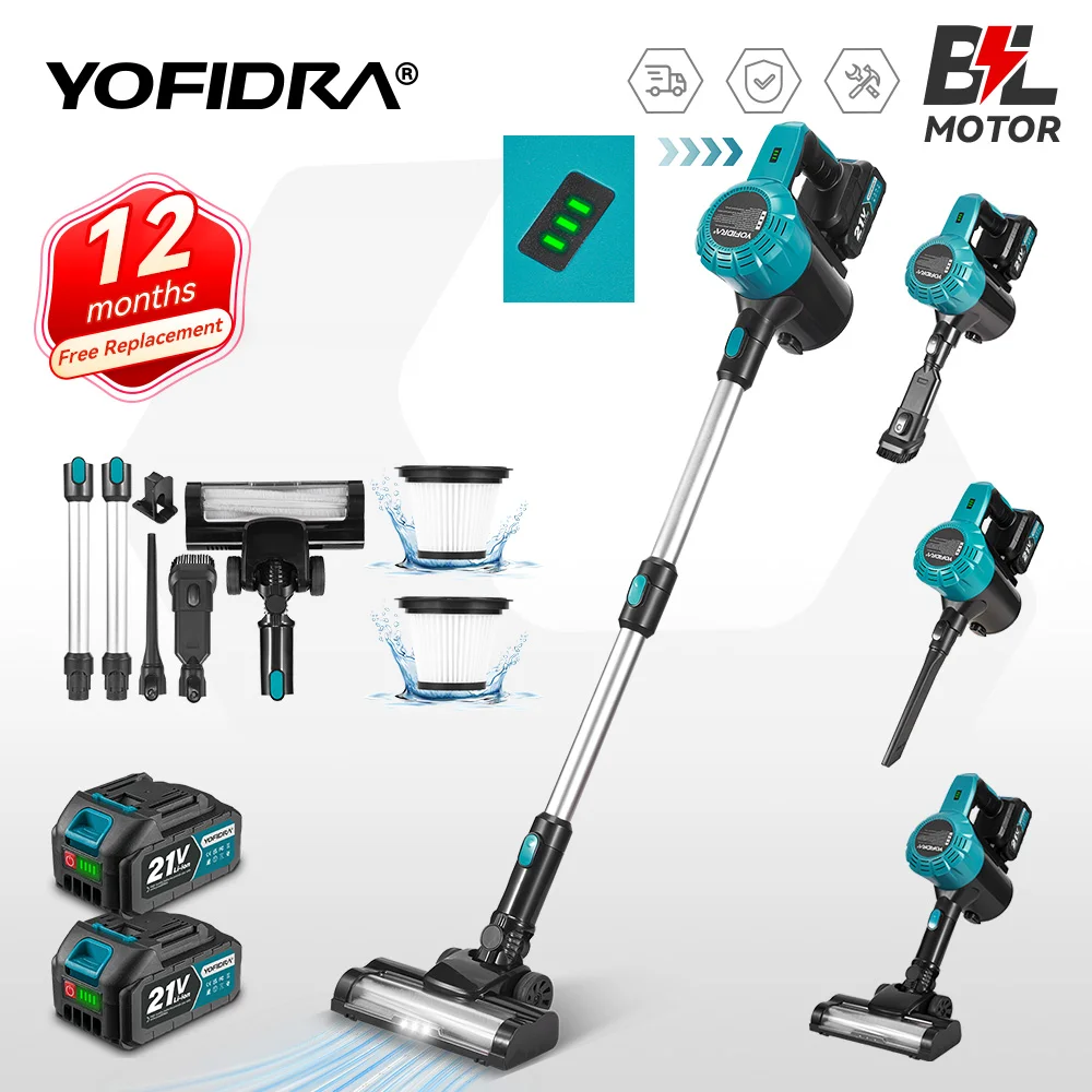 YOFIDRA 1800W Bürstenloser Staubsauger 30KPa 1,5L Tragbarer Leistungsstarker Sauger Haushaltsreinigungsgeräte für Makita 21V Akku
