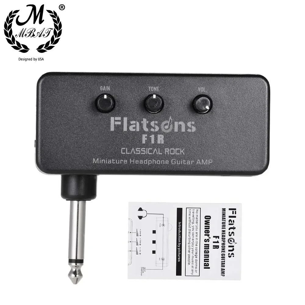 Flatsons Mini Headphone Guitar Bass Amplifier F1R Headphone Amp with 3.5mm Headphone Jack AUX Input Plug Guitar Accessories