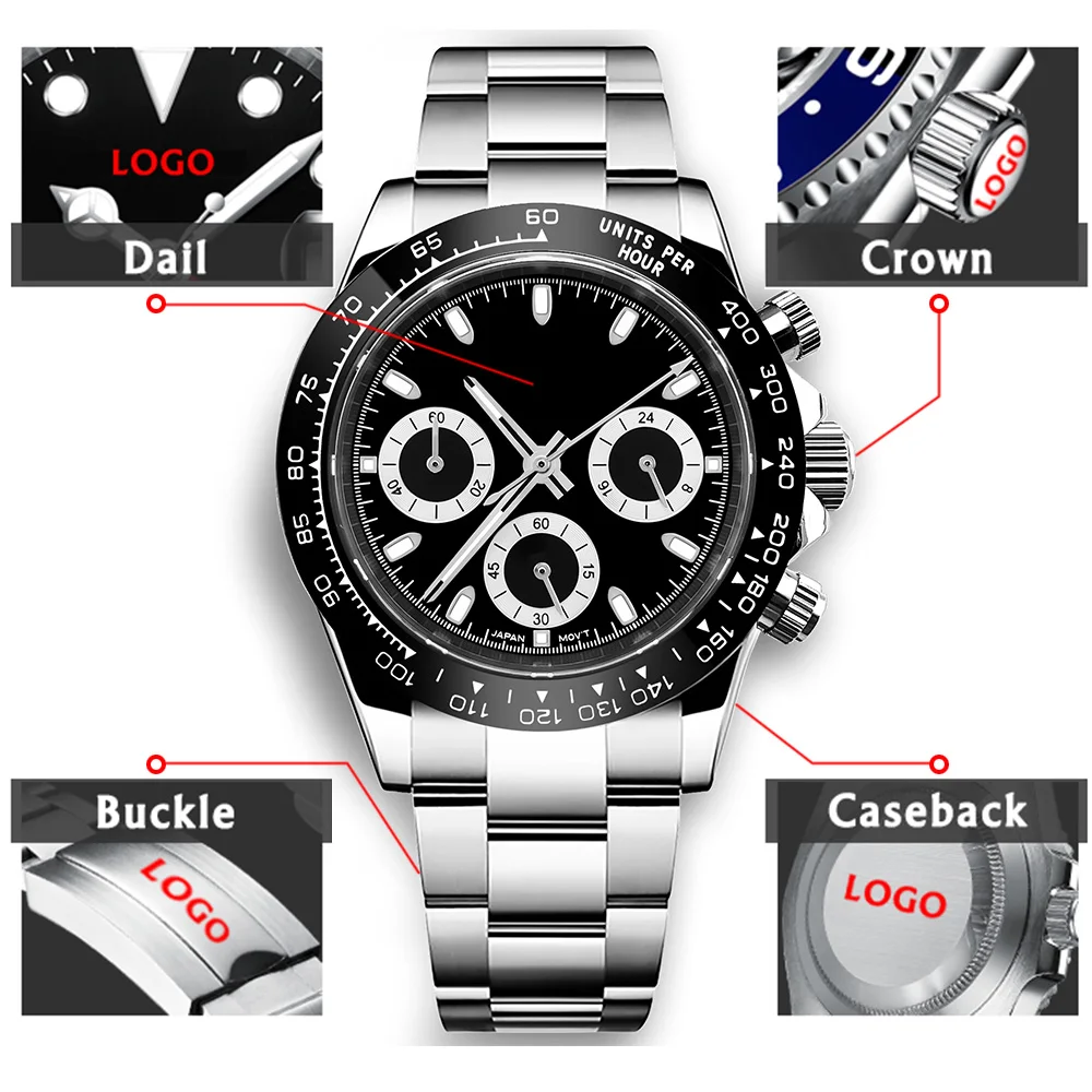 Logotipo personalizado Diy 39mm relojes de lujo para hombre VK63 movimiento de cuarzo deportes hombres cristal de zafiro tiempo corriendo segundo reloj Corgeut