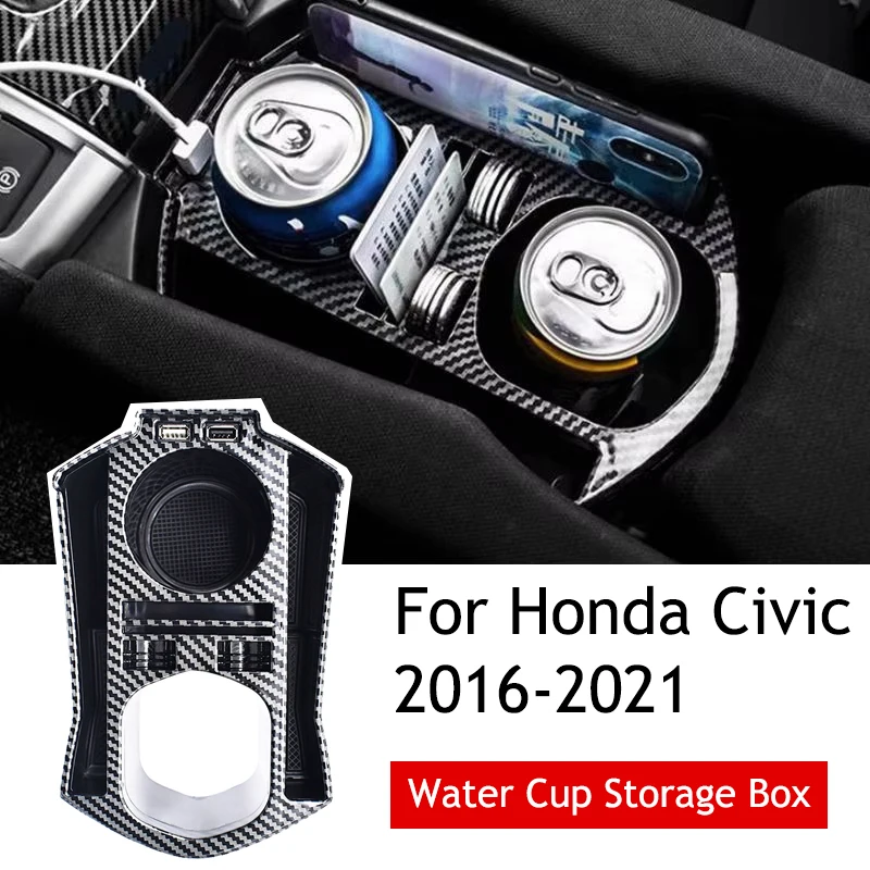 

For Honda Civic 10th 2017 2018 2019 2020 Central Control Water Cup Storage Box USB Mobile Phone Holder Storage Box Accessories