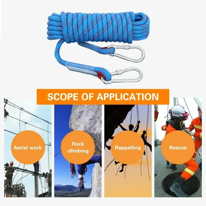 10mm Climbing Rope for Adults with Double Hook for Rock Climbing Tree Climbing Gym and Outdoor Adventures Rope Climb