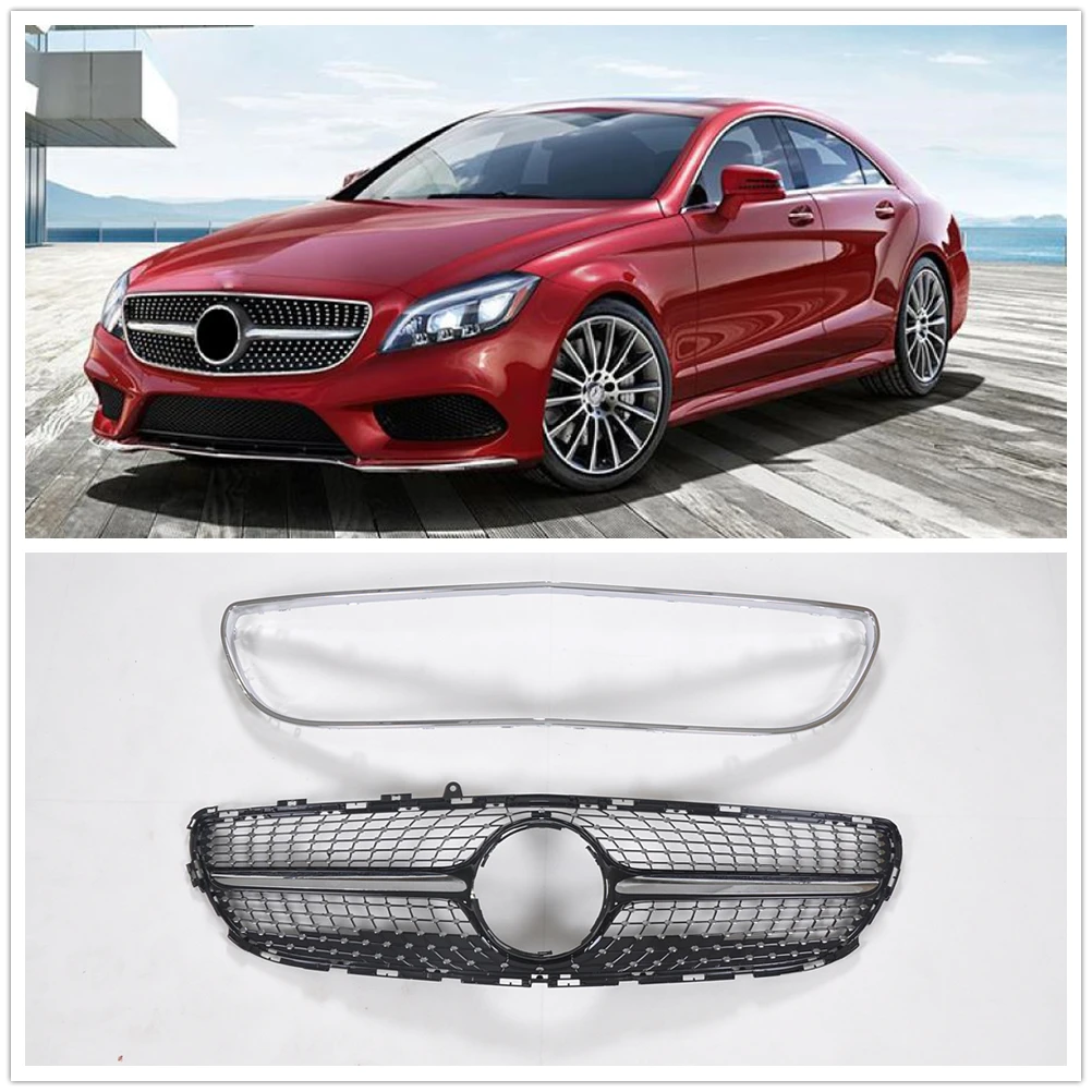 Car Front Grille Grill Upper Bumper W/ Frame Cover Hood Mesh For Mercedes Benz W218 CLS260 CLS300 CLS320 CLS350 CLS400 2015-2018