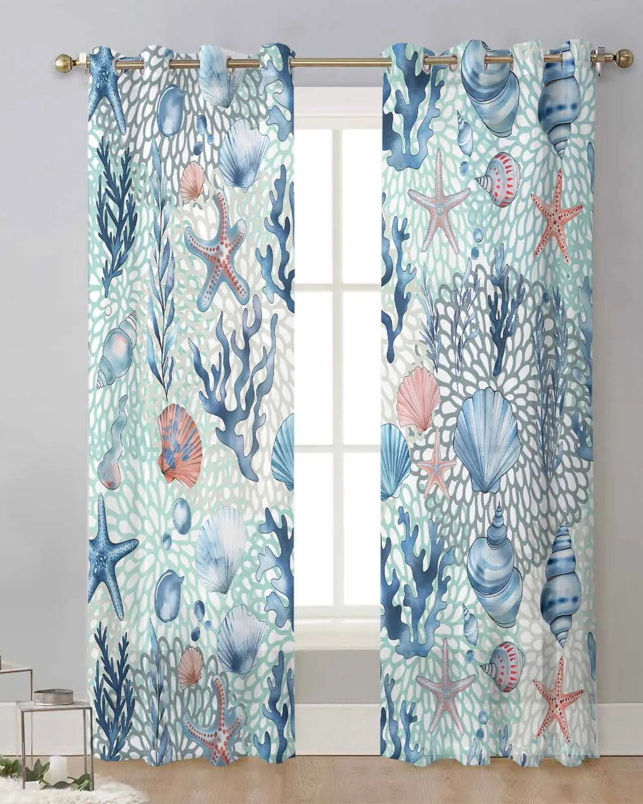 

Summer Ocean Retro Watercolor Modern Tulle Curtains Voile Drapes Sheer Window Curtains Bedroom Accessories