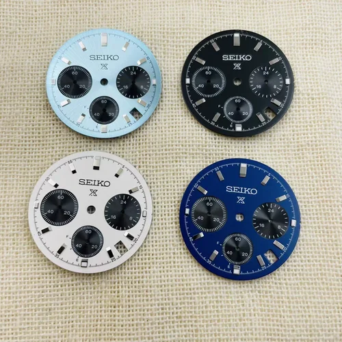 29,5mm VK63 dial reloj multifuncional manecillas panda verde luminoso S logo deportes reloj de cuarzo manecillas dial y manecillas para Seiko mod