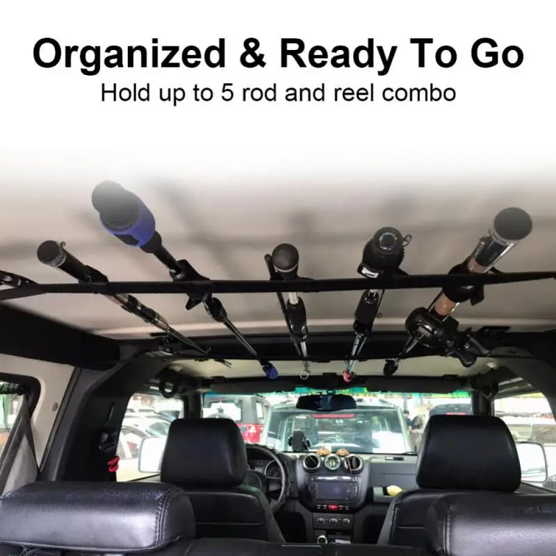 2 Pcs Upgrade Car Fishing Rod Holder With 5 Rod Capacity, Heavy Duty Nylon Adjustable Vehicle Fishing Rod Strap For SUV Wagon