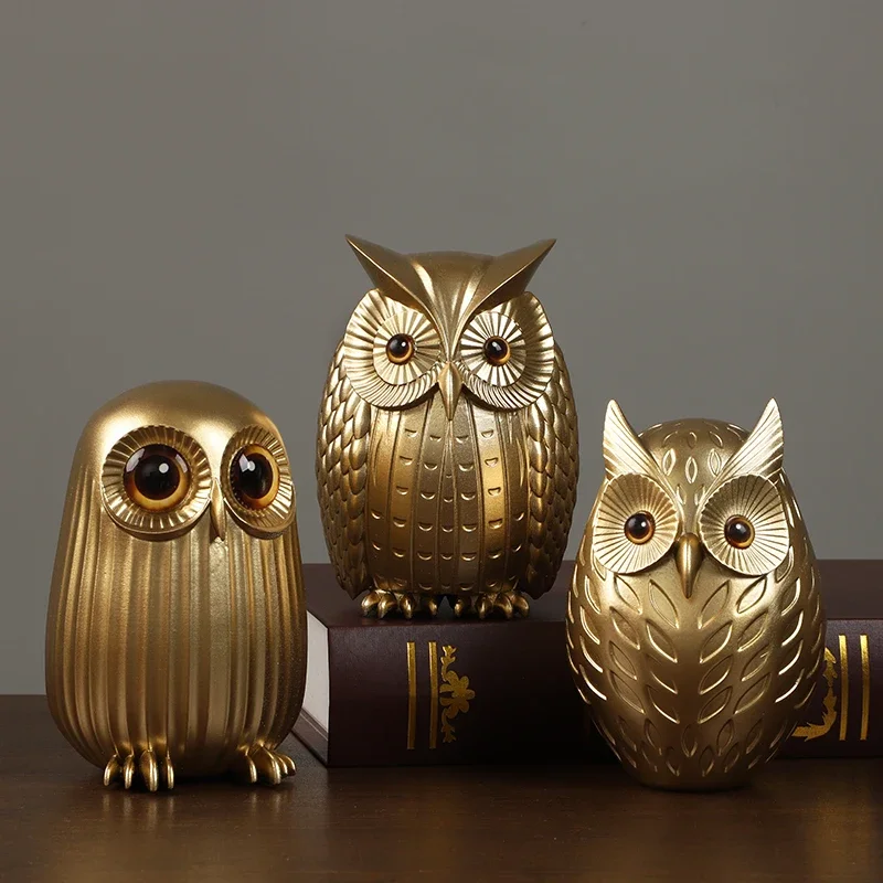 

Resin Owl Statue Cute Golden Owl Figurines Nordic Home Decoration Animal Sculpture Crafts Interior Living Room Desktop Ornaments