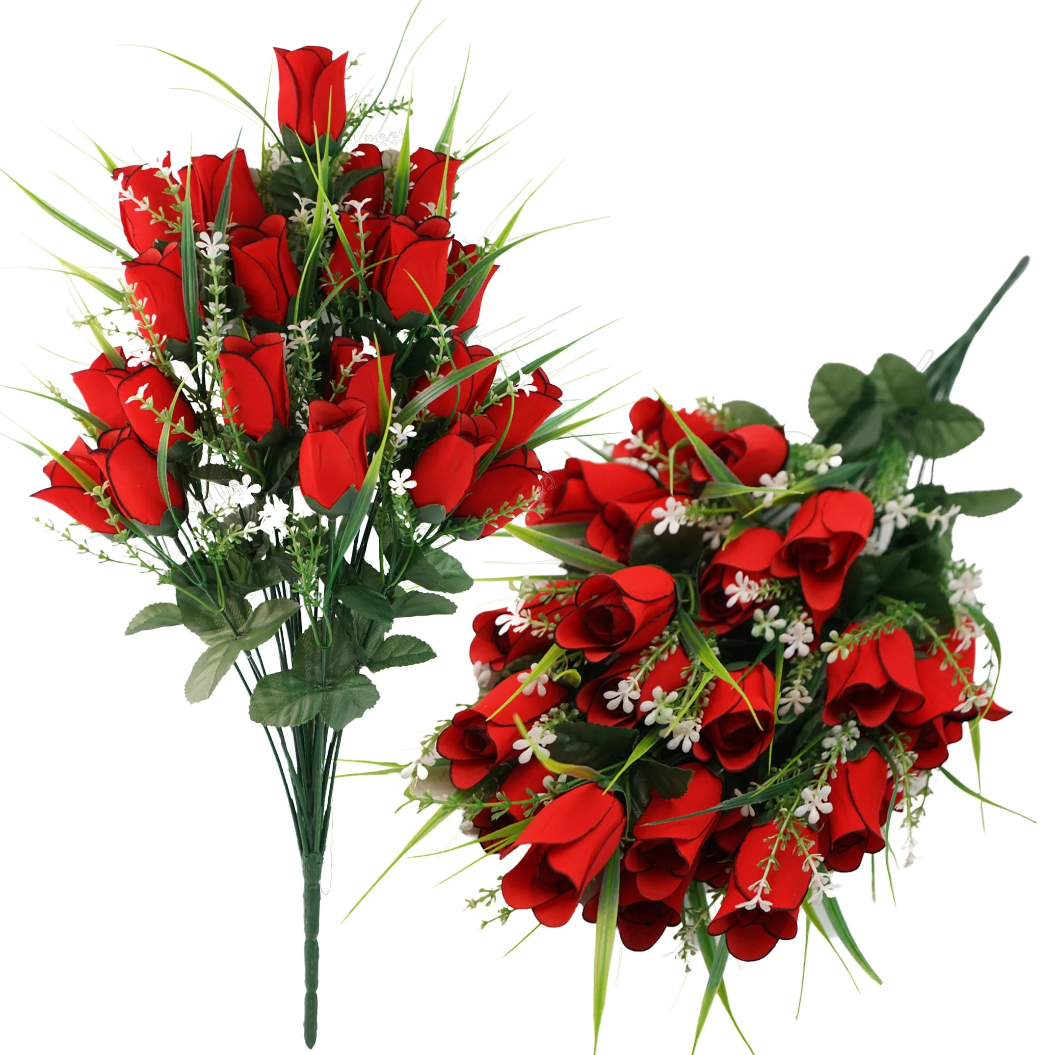 2 stücke künstliche Friedhofs blumen im Freien Grab dekoration Rosen schöne Arrangements Blumenstrauß mit Friedhofs vase dauerhafte Blume