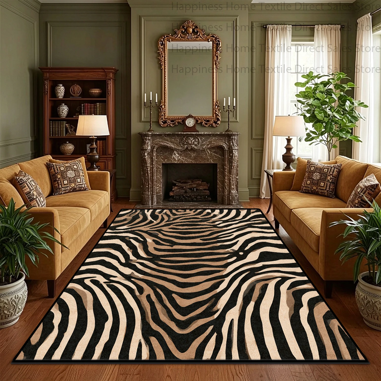 American Retro Tiger Print Large Living Room Non-slip Carpet Soft Washable Bedroom Home Decor Rug Short Velvet Study Mat Custom