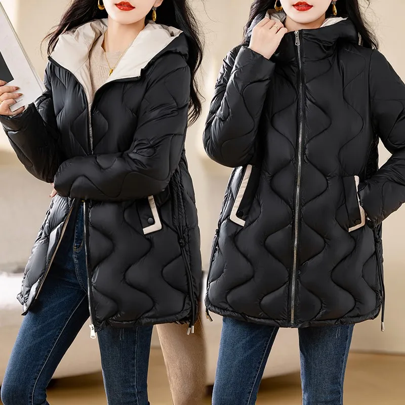 Hooded Thick Down Cotton Jacket Womens 2024 Winter Jackets Large Size Long Splicing Parkas Female Thicken Warm Padded Coat